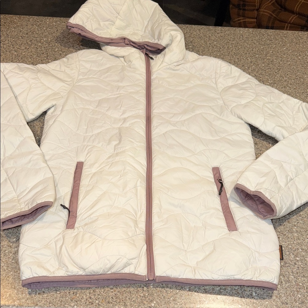Aparso Women's White Quilted Jacket with Pink Trim